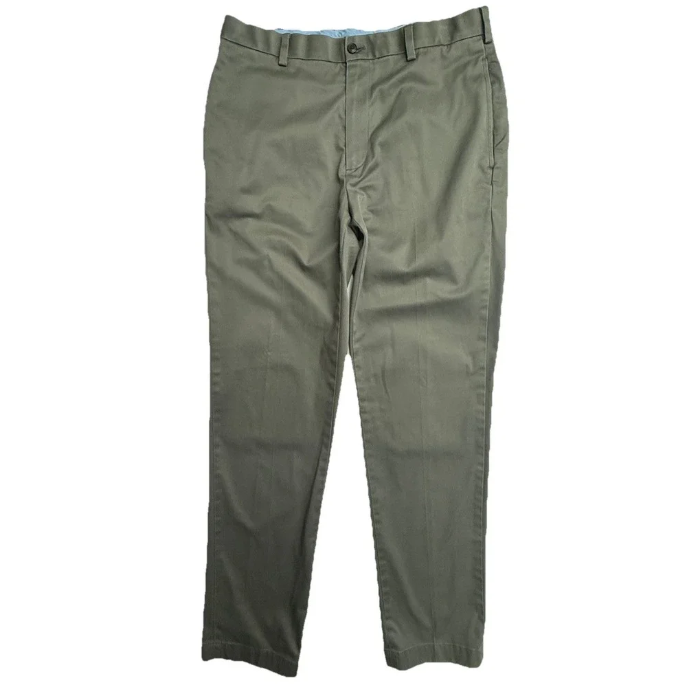 Brooks Brothers Advantage Chino Clark Mens 34x34 Grey Flat Front Pants